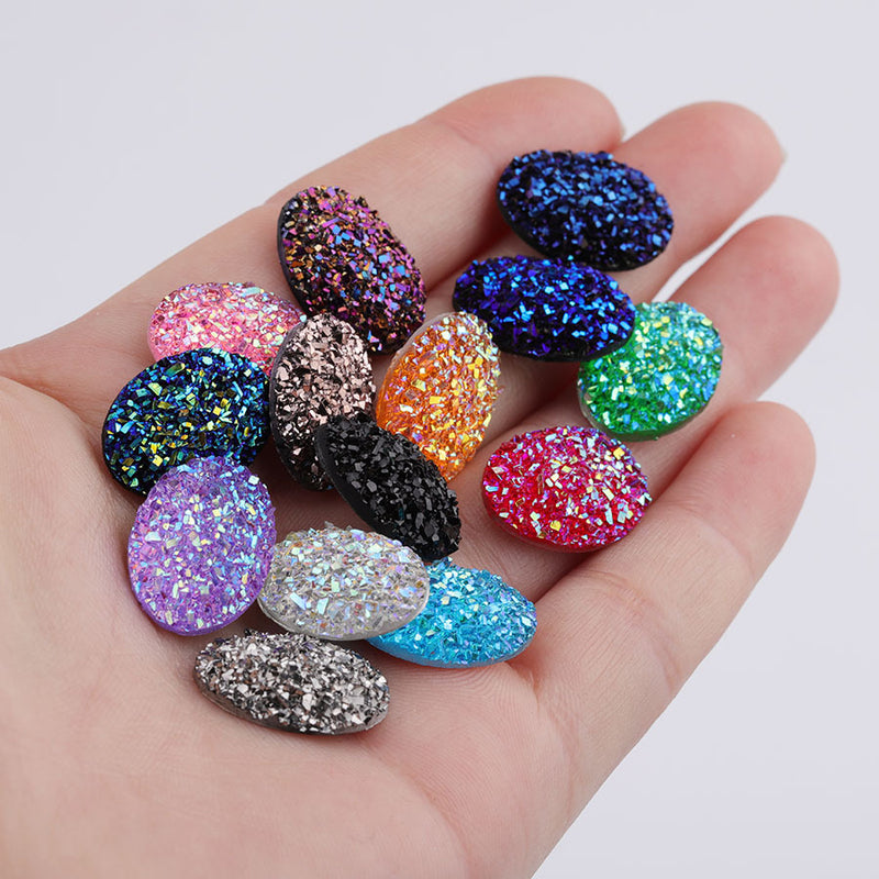 20pcs 13x18mm Druzy Cabochons Faux Druzies 13x18mm Cabochon, Resin Kawaii Glitter Cabs Jewelry Findings