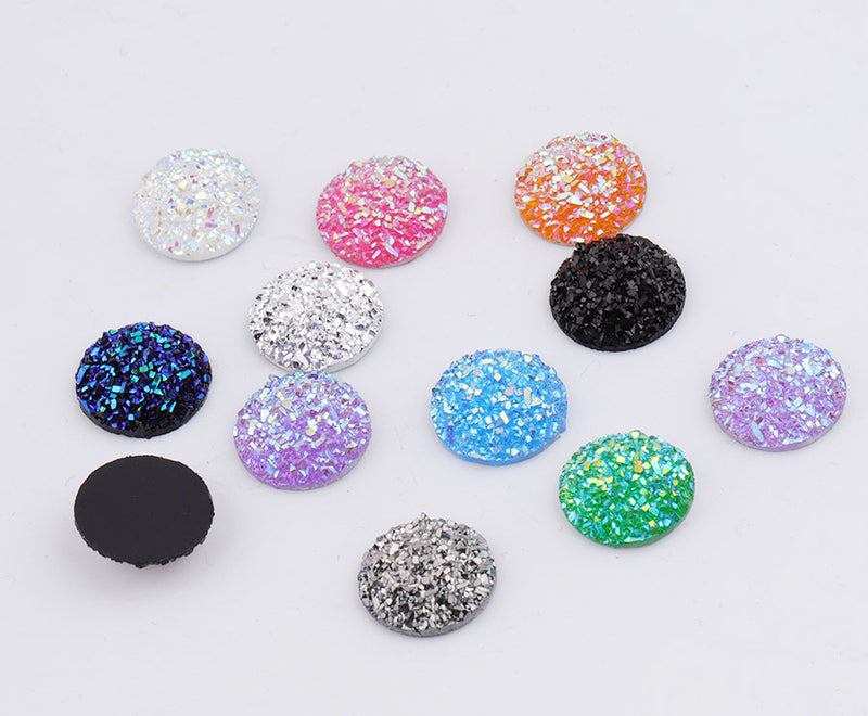 20pcs 14mm Druzy Cabochons Faux Druzies Cabochon, Resin Kawaii Glitter Cabs Jewelry Findings