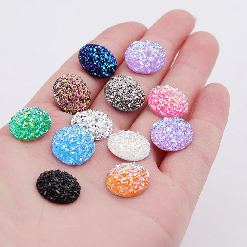 20pcs 14mm Druzy Cabochons Faux Druzies Cabochon, Resin Kawaii Glitter Cabs Jewelry Findings