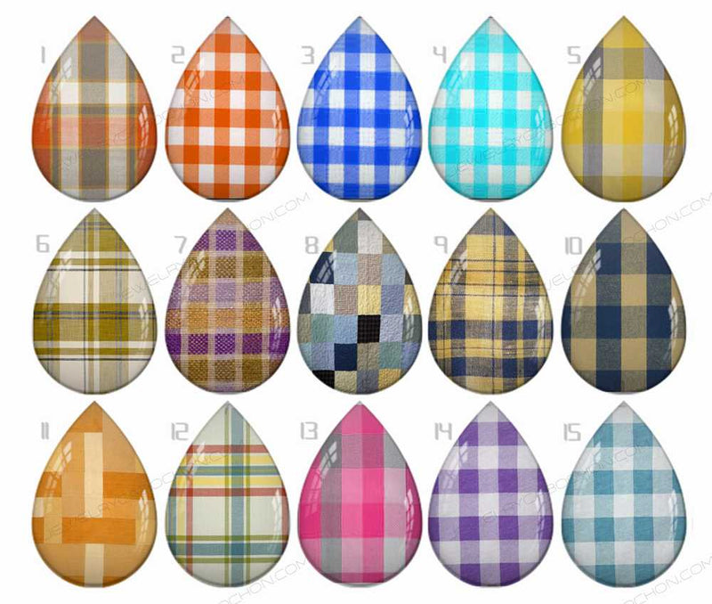 Handmade Teardrop Photo Glass Cabochons Checkered geometric B179