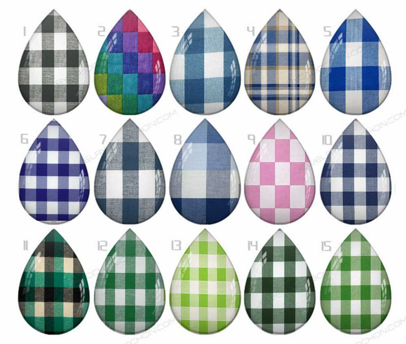 Handmade Teardrop Photo Glass Cabochons Checkered geometric B182