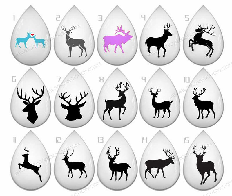 Handmade Teardrop Photo Glass Cabochons Animal deer B183