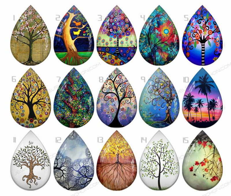 Handmade Teardrop Photo Glass Cabochons Plant tree B188