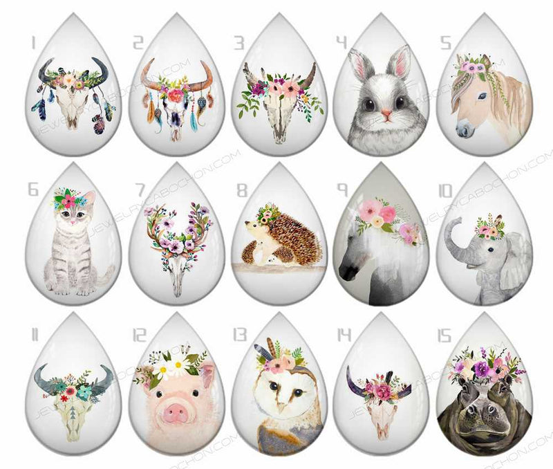 Handmade Teardrop Photo Glass Cabochons Animal B196