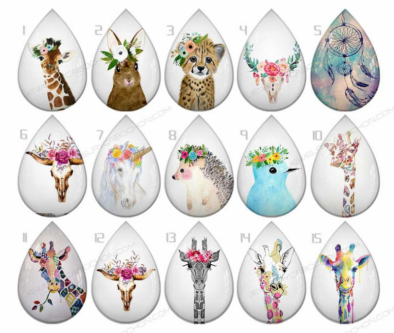 Handmade Teardrop Photo Glass Cabochons Animal B197