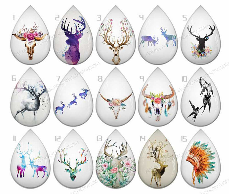 Handmade Teardrop Photo Glass Cabochons Animal B199