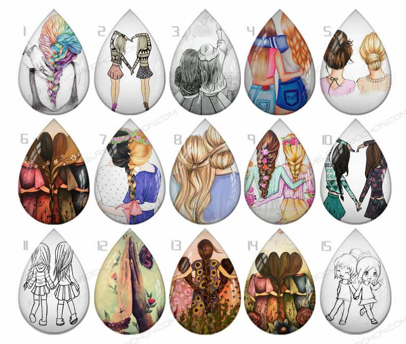 Handmade Teardrop Photo Glass Cabochons character B217