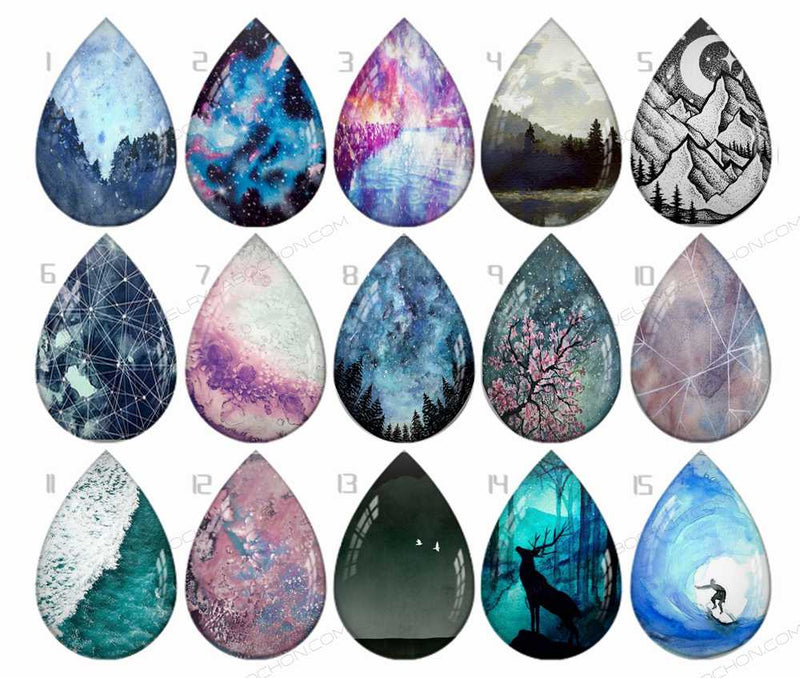 Handmade Teardrop Photo Glass Cabochons sky B218