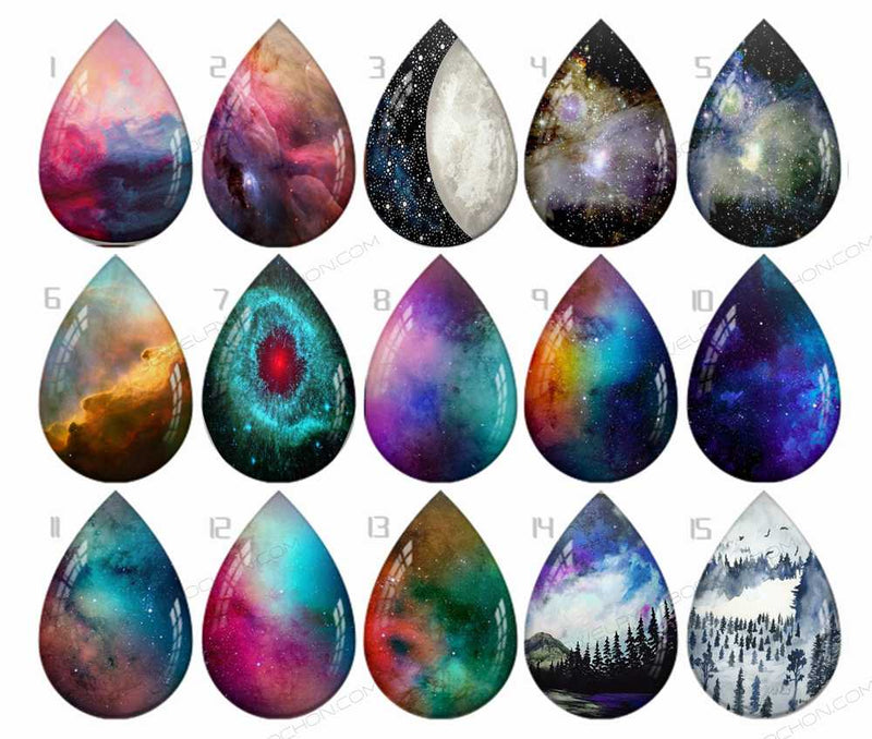 Handmade Teardrop Photo Glass Cabochons sky B221