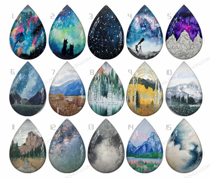 Handmade Teardrop Photo Glass Cabochons sky B224