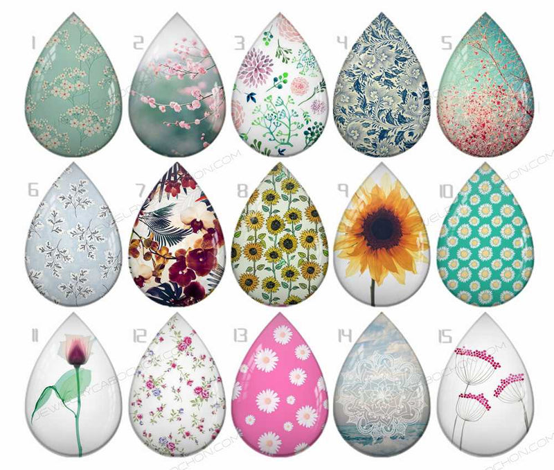 Handmade Teardrop Photo Glass Cabochons Plant flower B229