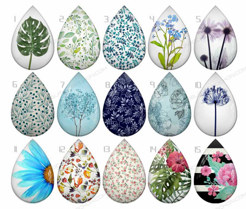 Handmade Teardrop Photo Glass Cabochons Plant flower B232