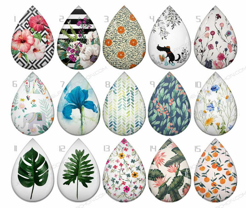 Handmade Teardrop Photo Glass Cabochons Plant flower B234