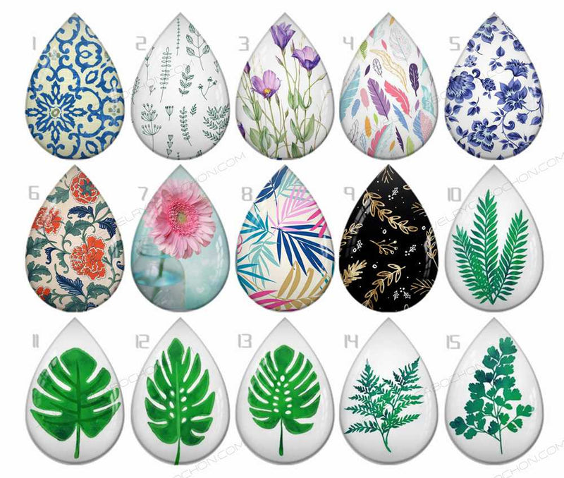 Handmade Teardrop Photo Glass Cabochons Plant flower B236