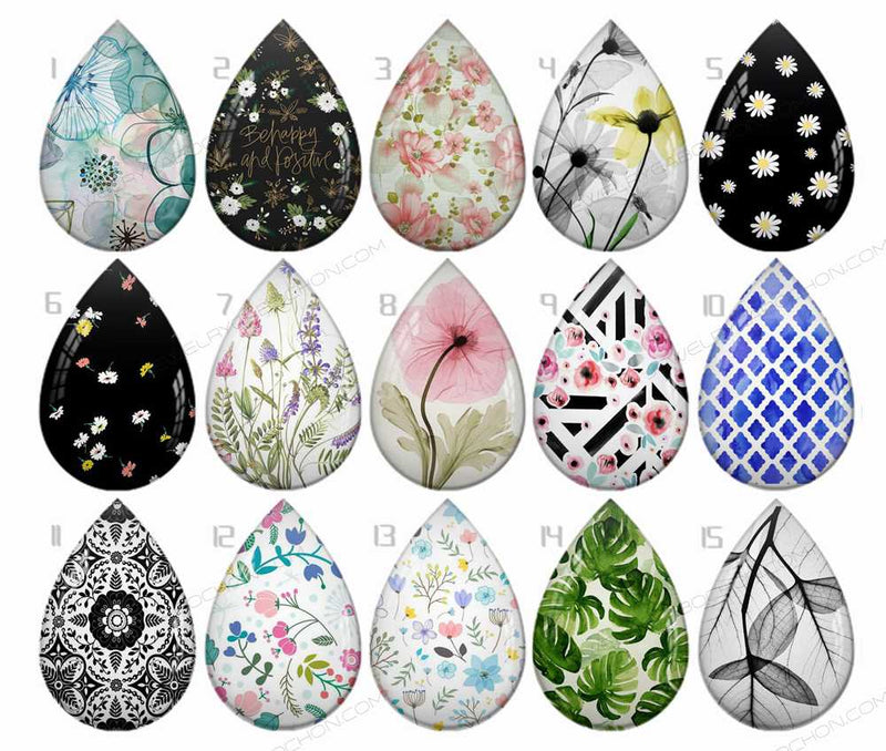 Handmade Teardrop Photo Glass Cabochons Plant flower B237