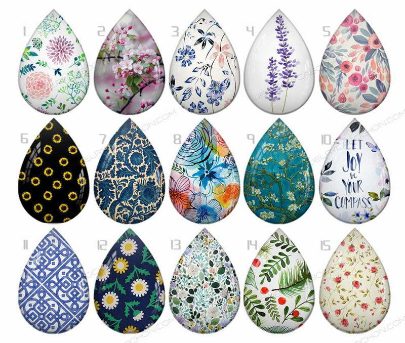 Handmade Teardrop Photo Glass Cabochons Plant flower B239