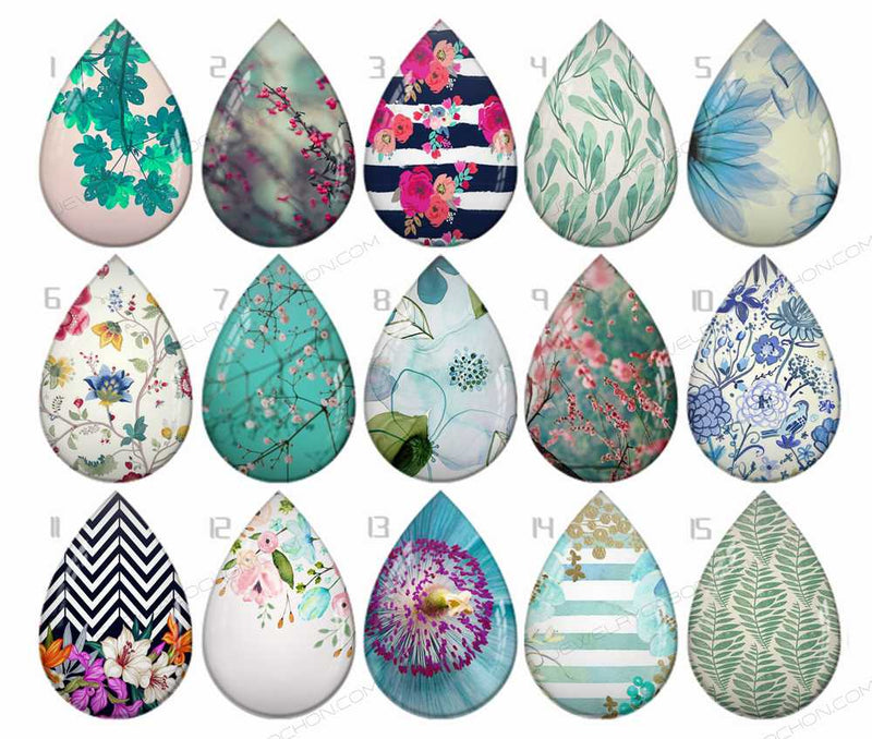 Handmade Teardrop Photo Glass Cabochons Plant flower B240