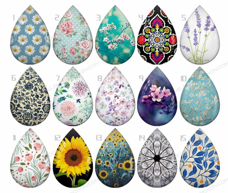 Handmade Teardrop Photo Glass Cabochons Plant flower B241