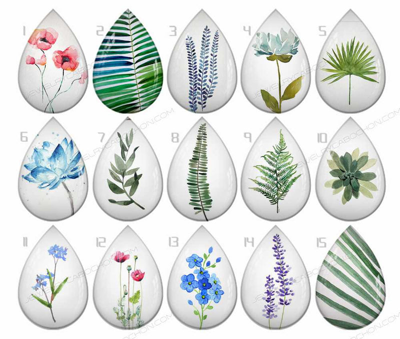 Handmade Teardrop Photo Glass Cabochons Plant flower B243