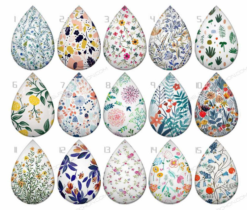 Handmade Teardrop Photo Glass Cabochons Plant flower B246