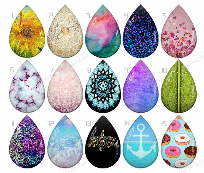 Handmade Teardrop Photo Glass Cabochons B265