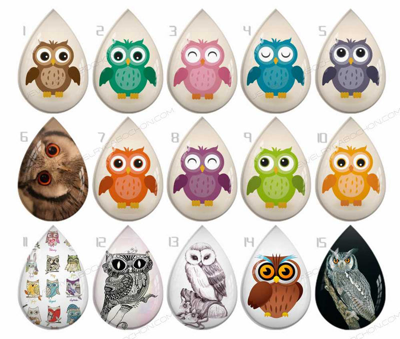 Handmade Teardrop Photo Glass Cabochons Animal owl B511