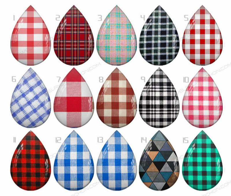 Handmade Teardrop Photo Glass Cabochons Checkered B530