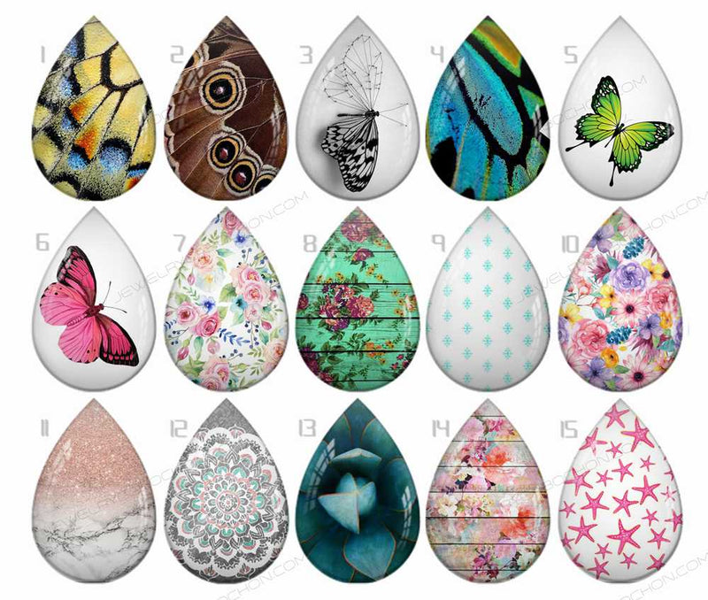 Handmade Teardrop Photo Glass Cabochons B544