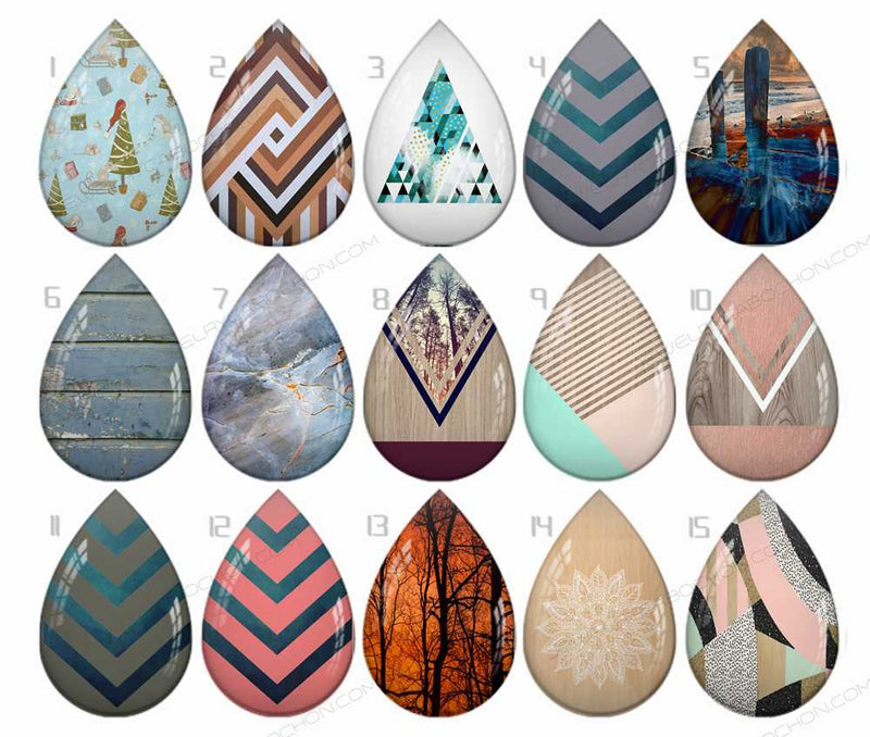 Handmade Teardrop Photo Glass Cabochons geometric B551