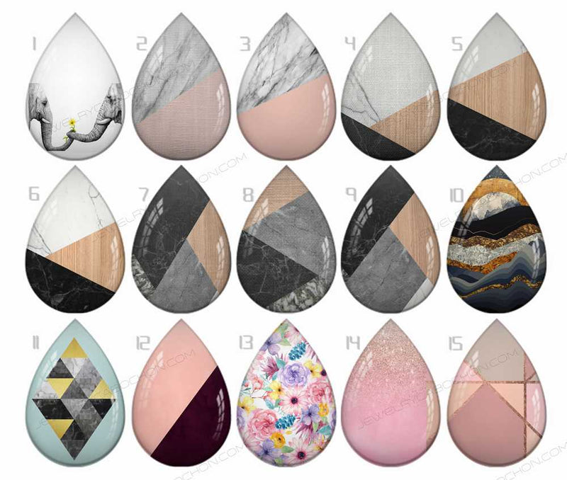 Handmade Teardrop Photo Glass Cabochons geometric B552