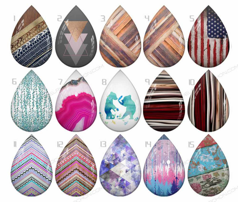 Handmade Teardrop Photo Glass Cabochons geometric B553