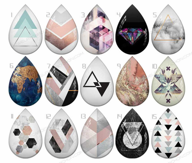 Handmade Teardrop Photo Glass Cabochons geometric B559