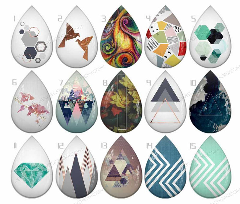 Handmade Teardrop Photo Glass Cabochons geometric B566