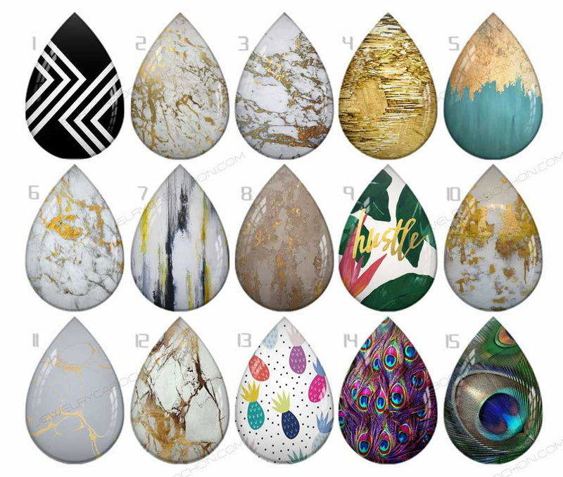 Handmade Teardrop Photo Glass Cabochons geometric B567