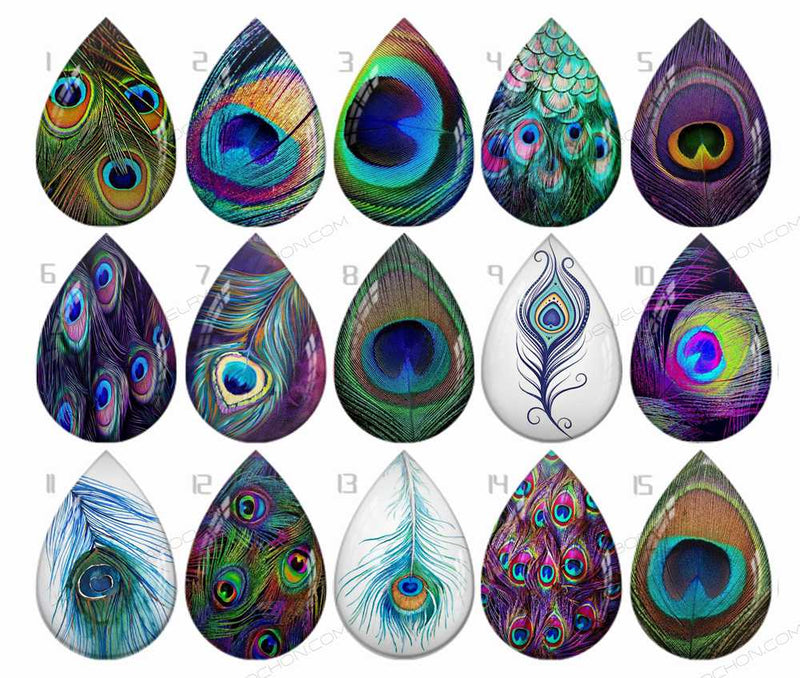 Handmade Teardrop Photo Glass Cabochons feather B568