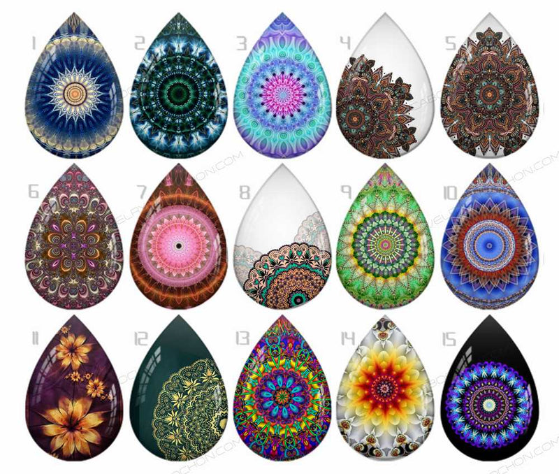 Handmade Teardrop Photo Glass Cabochons pattern B575