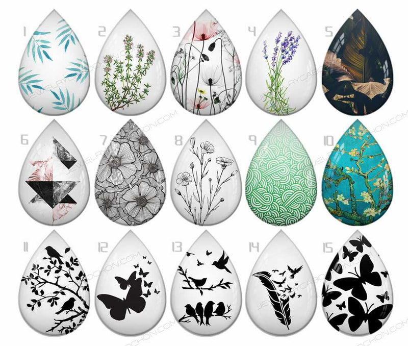 Handmade Teardrop Photo Glass Cabochons B592