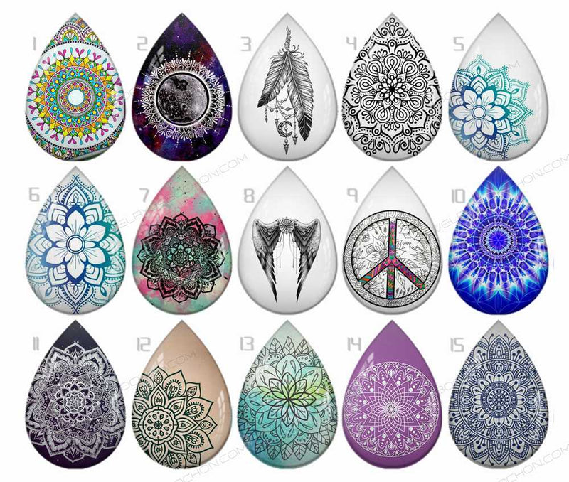 Handmade Teardrop Photo Glass Cabochons pattern B608