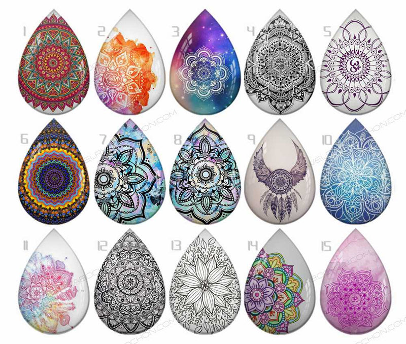 Handmade Teardrop Photo Glass Cabochons pattern B614