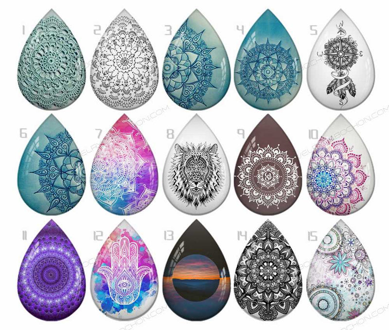 Handmade Teardrop Photo Glass Cabochons pattern B615