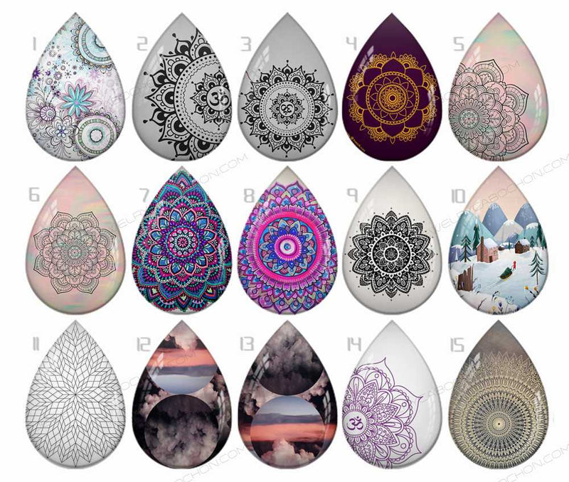 Handmade Teardrop Photo Glass Cabochons pattern B616