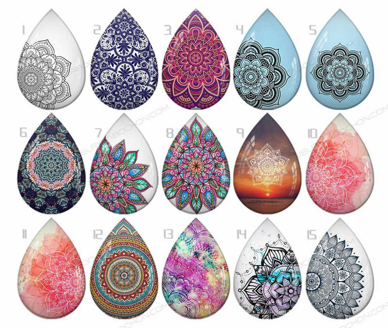 Handmade Teardrop Photo Glass Cabochons pattern B617