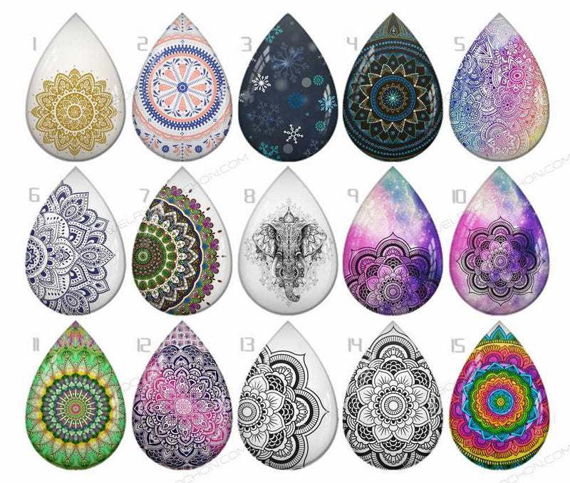 Handmade Teardrop Photo Glass Cabochons pattern B619