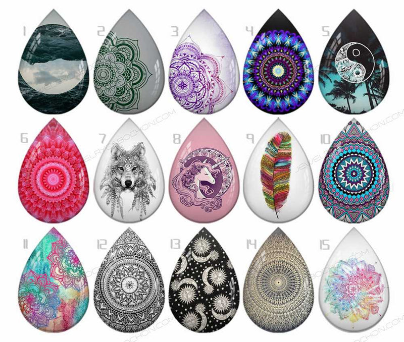 Handmade Teardrop Photo Glass Cabochons pattern B620