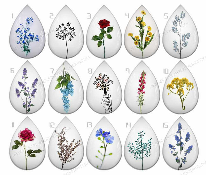 Handmade Teardrop Photo Glass Cabochons Plant flower B630