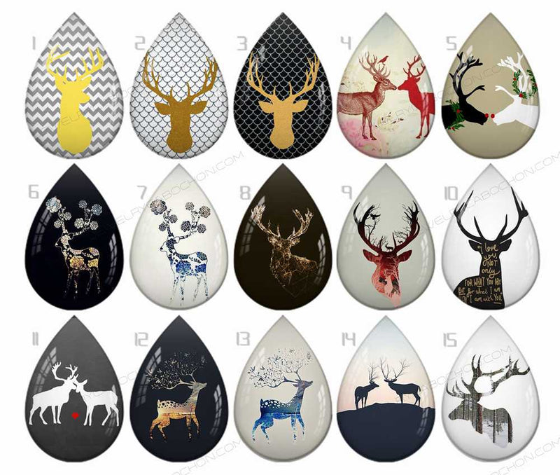 Handmade Teardrop Photo Glass Cabochons pattern deer B643