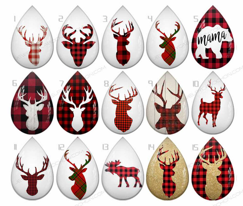 Handmade Teardrop Photo Glass Cabochons pattern deer B645