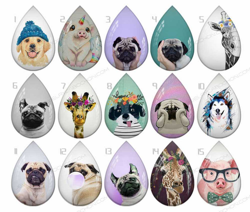 Handmade Teardrop Photo Glass Cabochons Animal B649