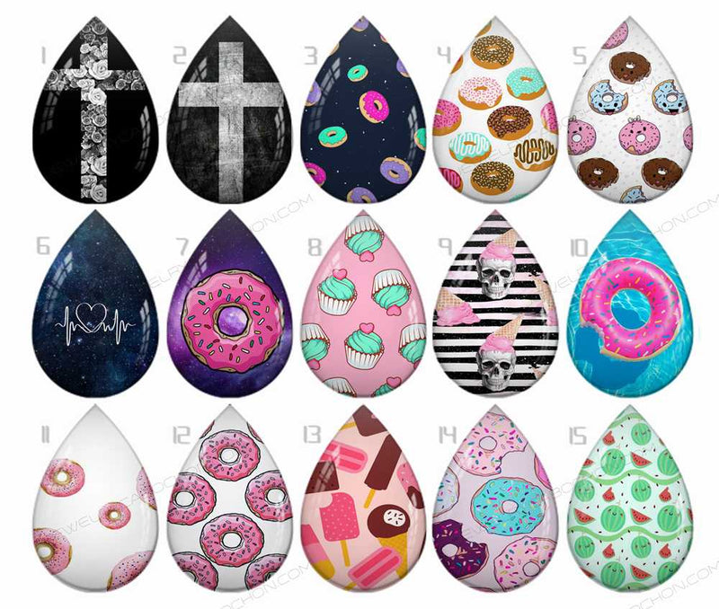 Handmade Teardrop Photo Glass Cabochons pattern B653