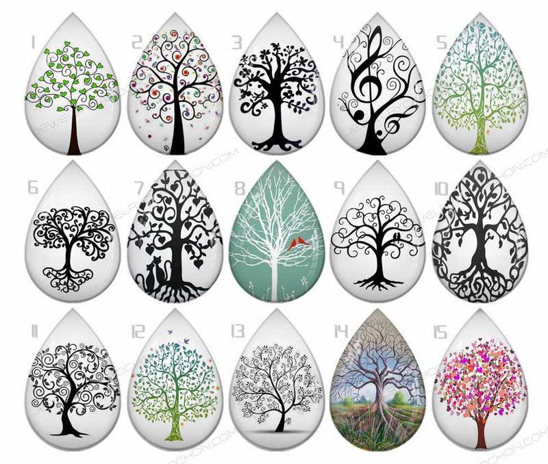 Handmade Teardrop Photo Glass Cabochons Plant tree B659